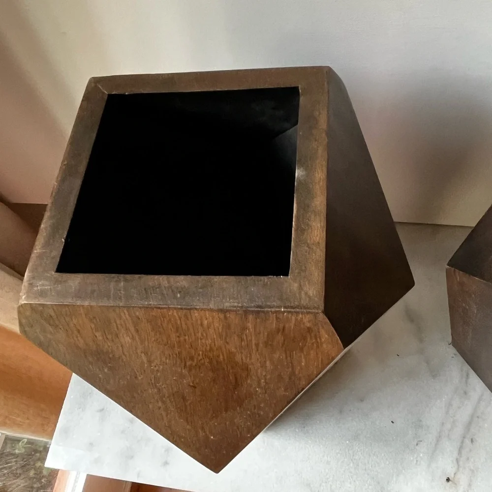 Wood Vase/Planter Geometric Mid Century Design Boho minimalist 11.6” set 2…